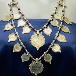 Vintage Tribal Coin Necklace: Two-Layer Boho Bib Jewelry